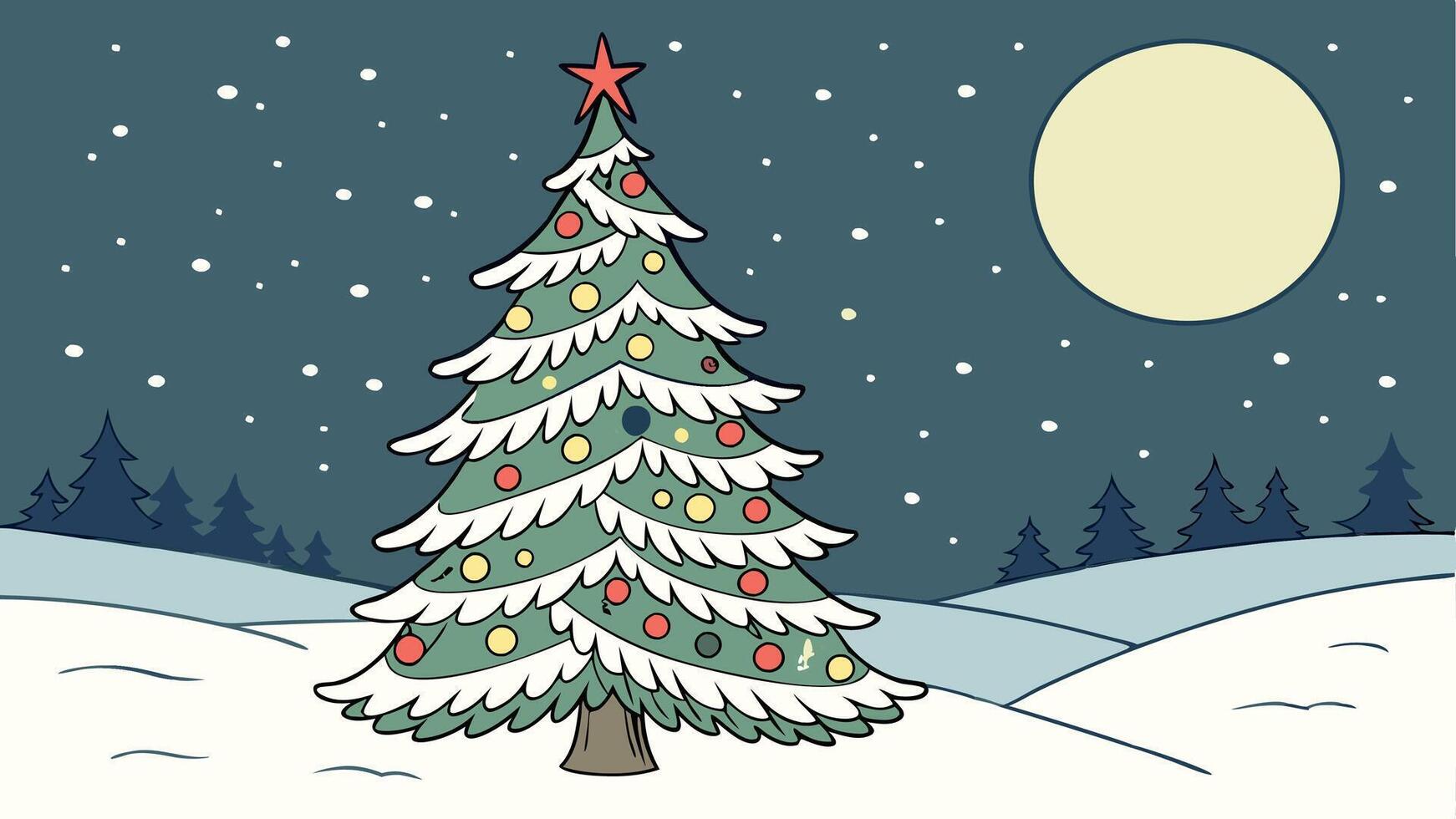 Beautiful christmas tree with snow and moon and copy space vector