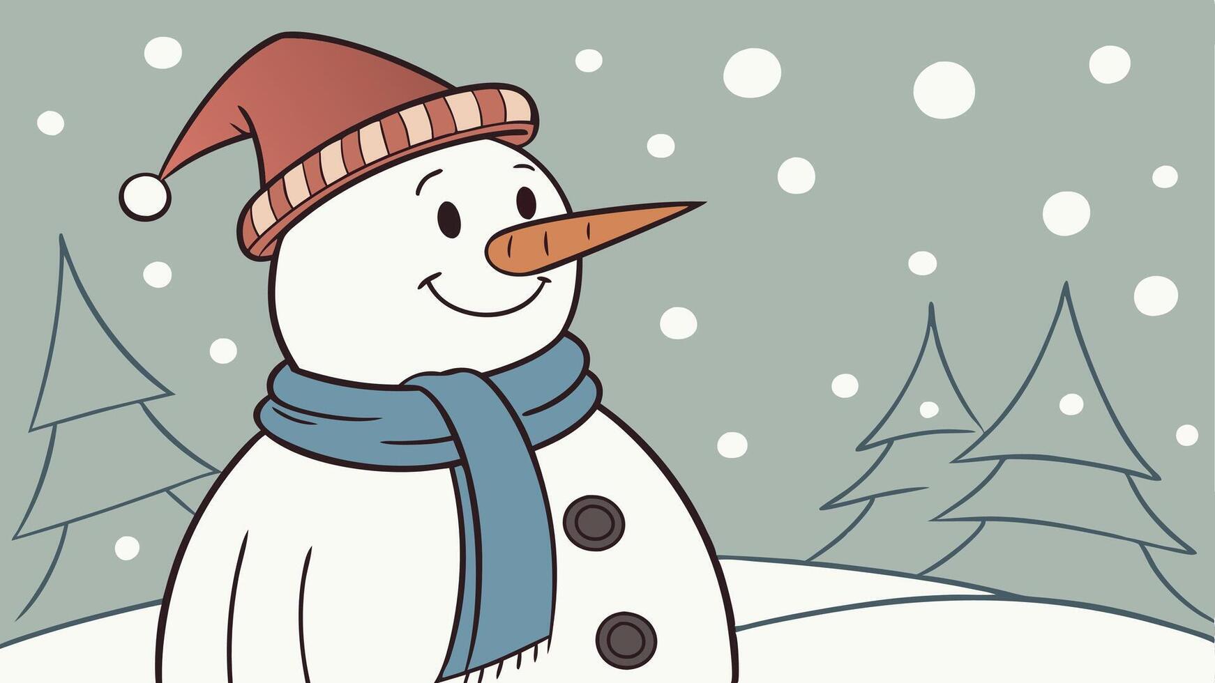 Snowman with hat and scarf. christmas concept. bokeh background. vector