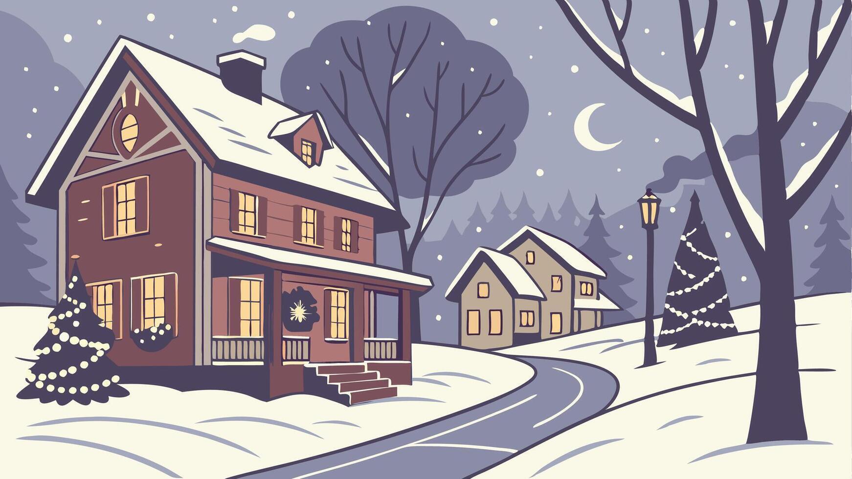 Winter landscape with houses and trees in the snow vector