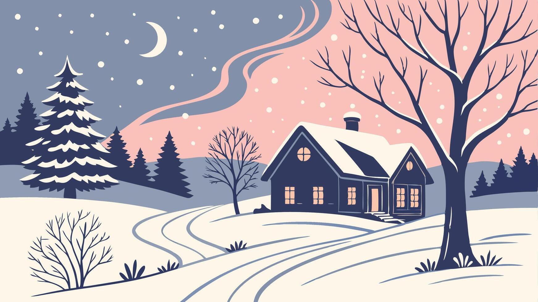 Christmas landscape. fabulous evening winter scenery. digital illustration vector