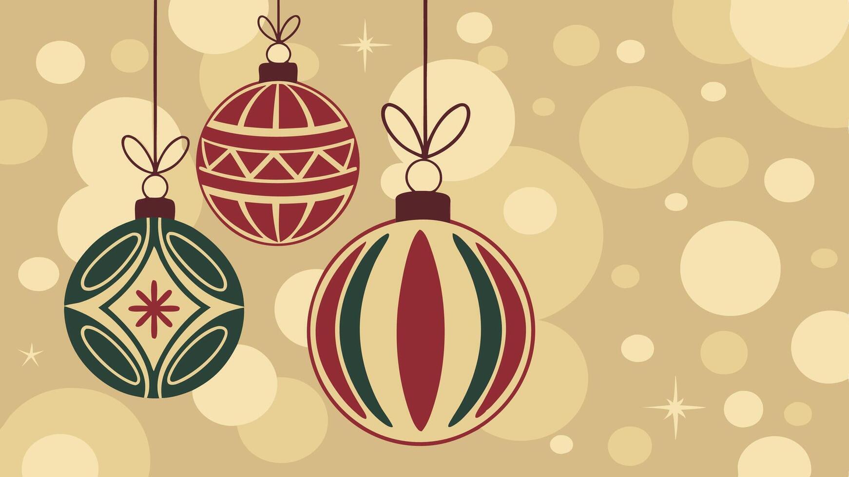 Festive christmas compositionon golden bokeh as background with some christmas balls vector
