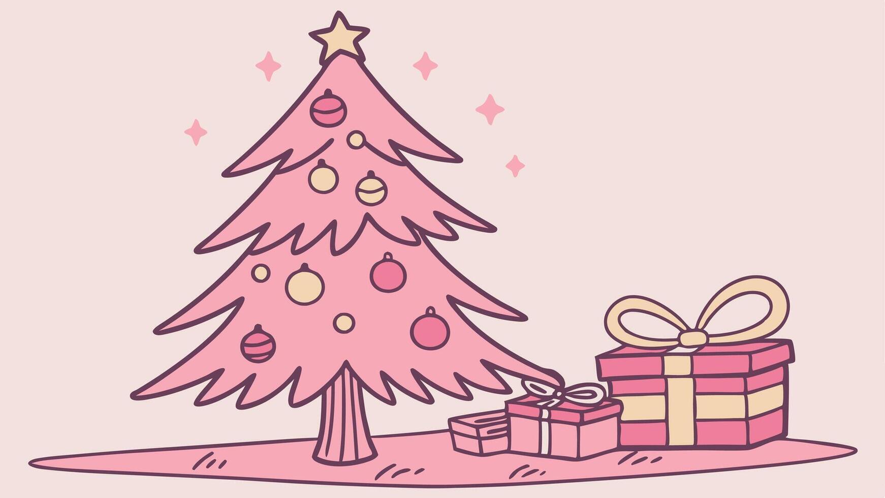 Pink christmas tree with decorations and gifts on a pink background. generated with AI vector