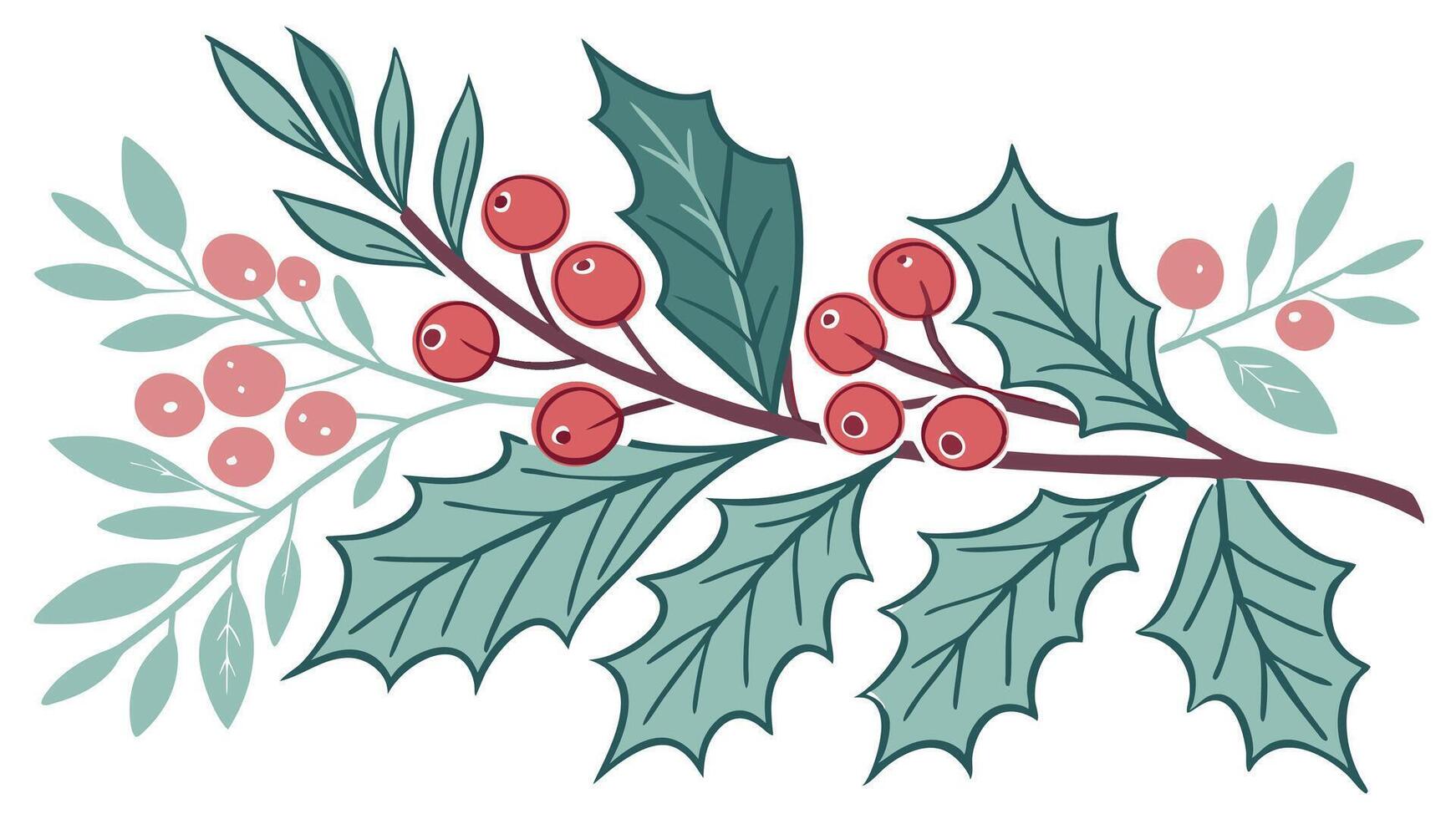 Christmas watercolor wreath with red berries on a white background. vector