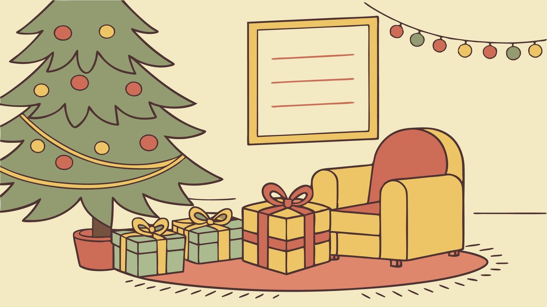 Festive greeting. christmas gifts under the tree with copy space vector