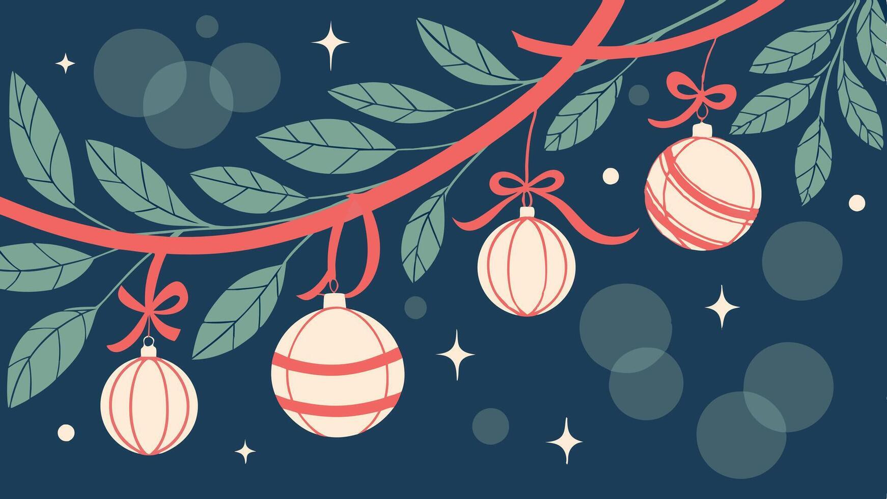 Christmas Garland Bokeh Lights on Dark Blue Background vector