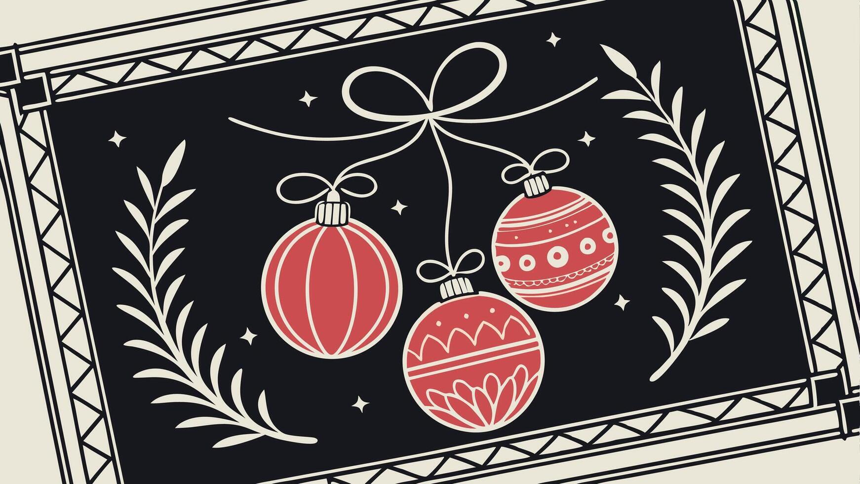 Christmas frame on black background with red christmas balls. vector