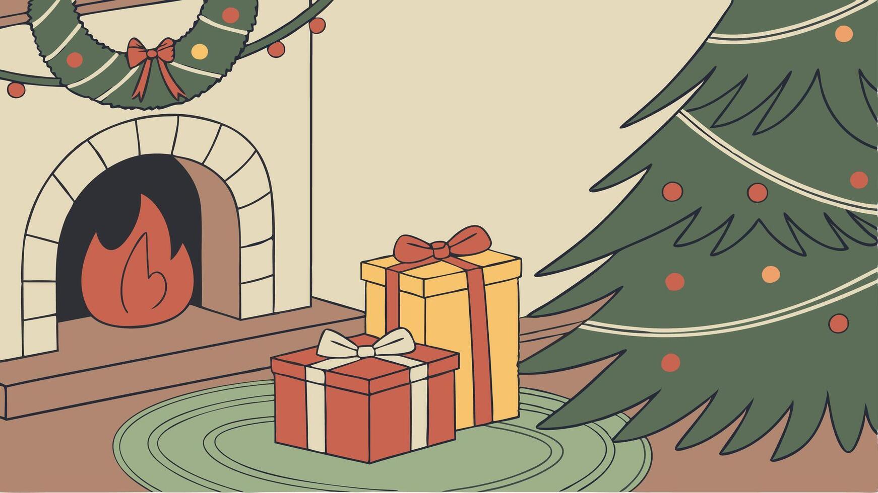 Christmas presents by the open fire on Christmas eve with beautiful Xmas decorations vector
