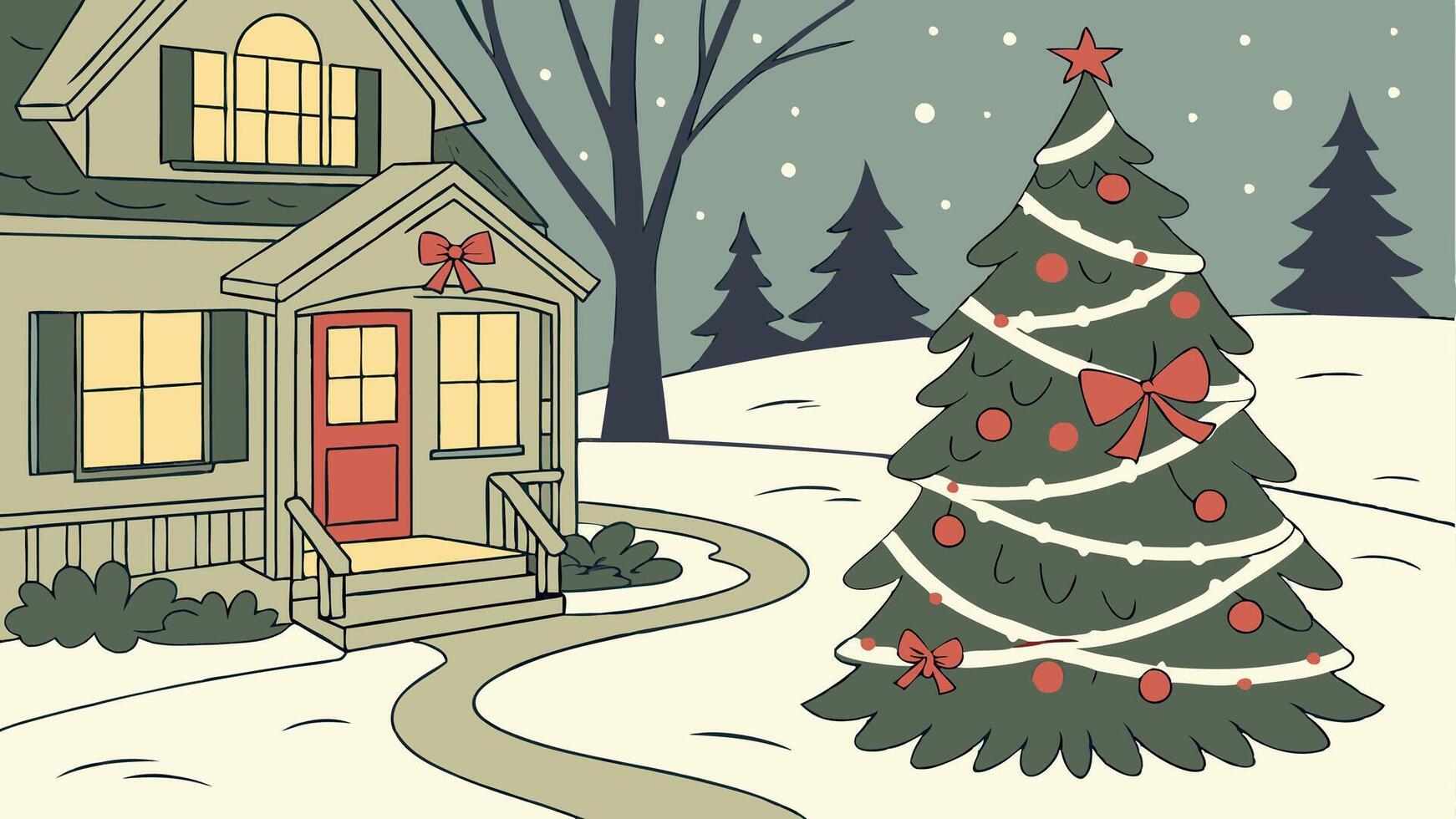 Christmas tree adorned outdoors with sparkling fairy lights in a festive setting vector