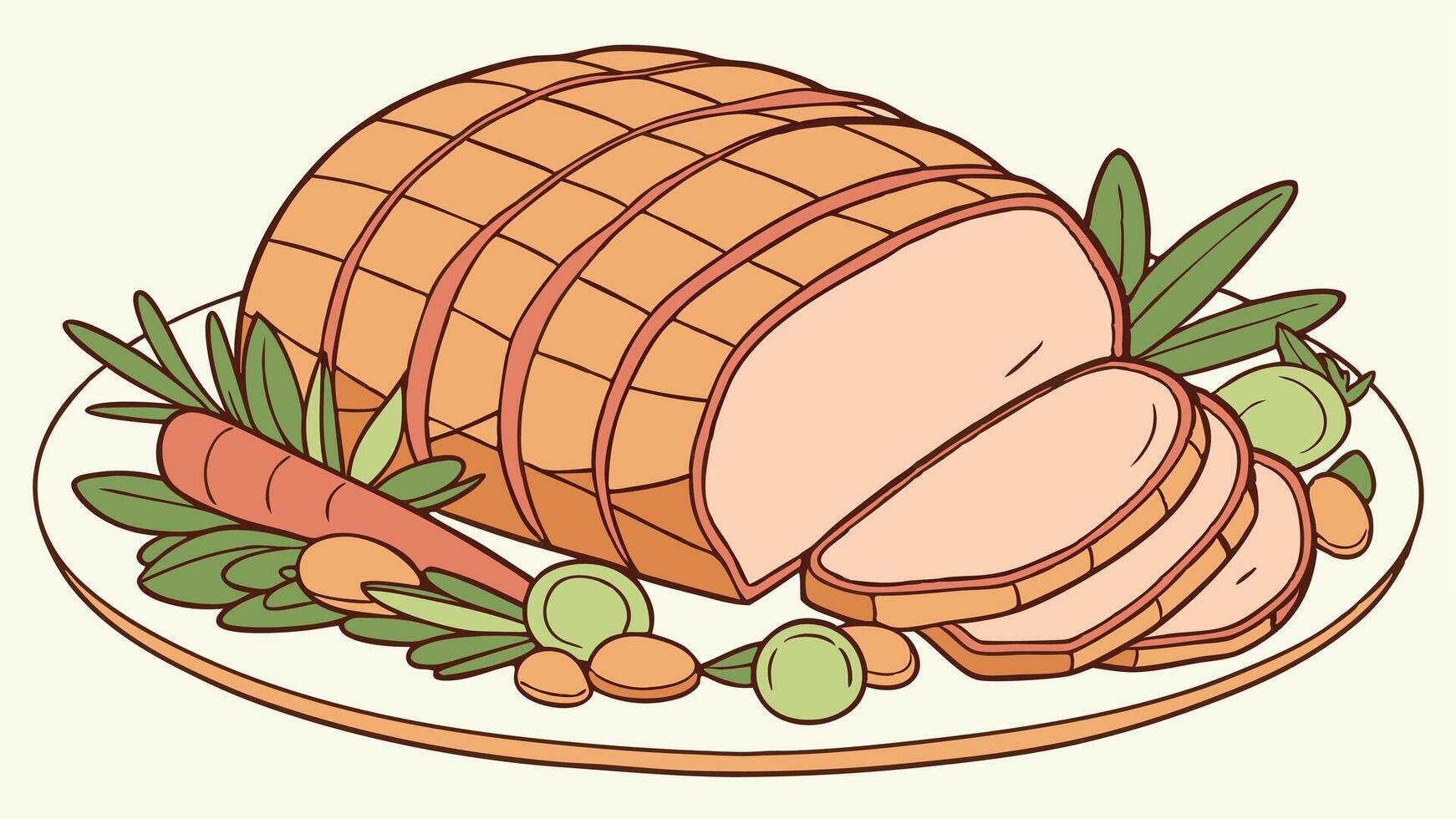 Roasted meat pork with vegetables for christmas or thanksgiving day illustration. vector