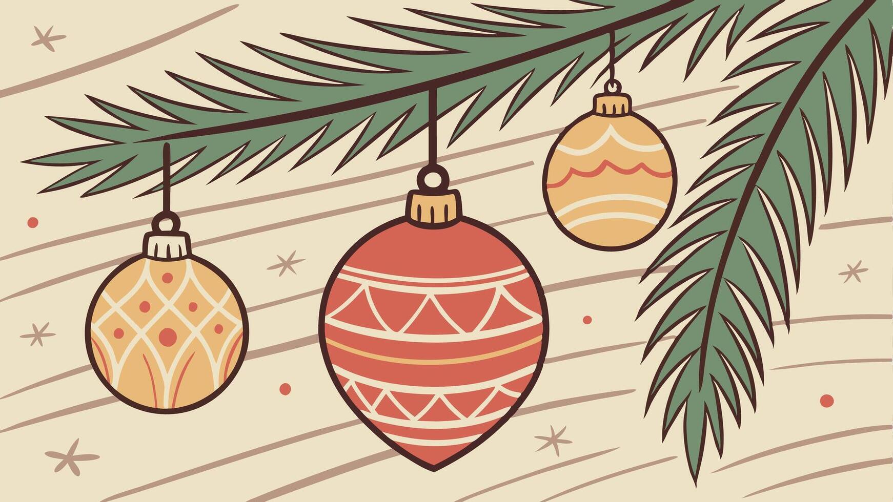 Christmas tree with ornaments hanging from branches vector