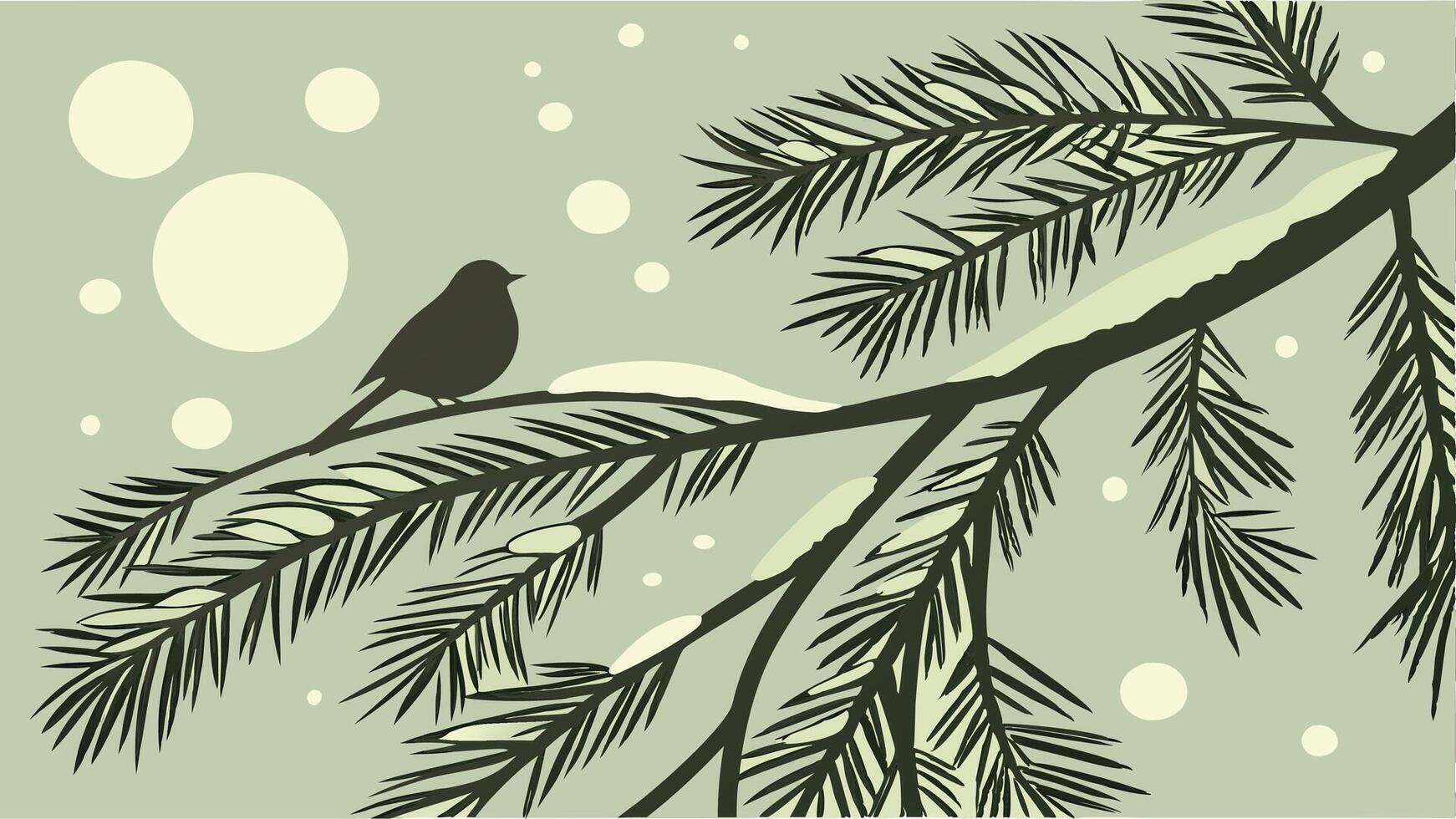 A bird sitting on a branch in a snow covered fir tree vector