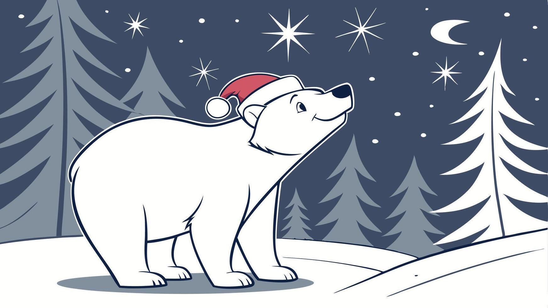 A cartoon polar bear wearing a santa hat standing in the snow vector