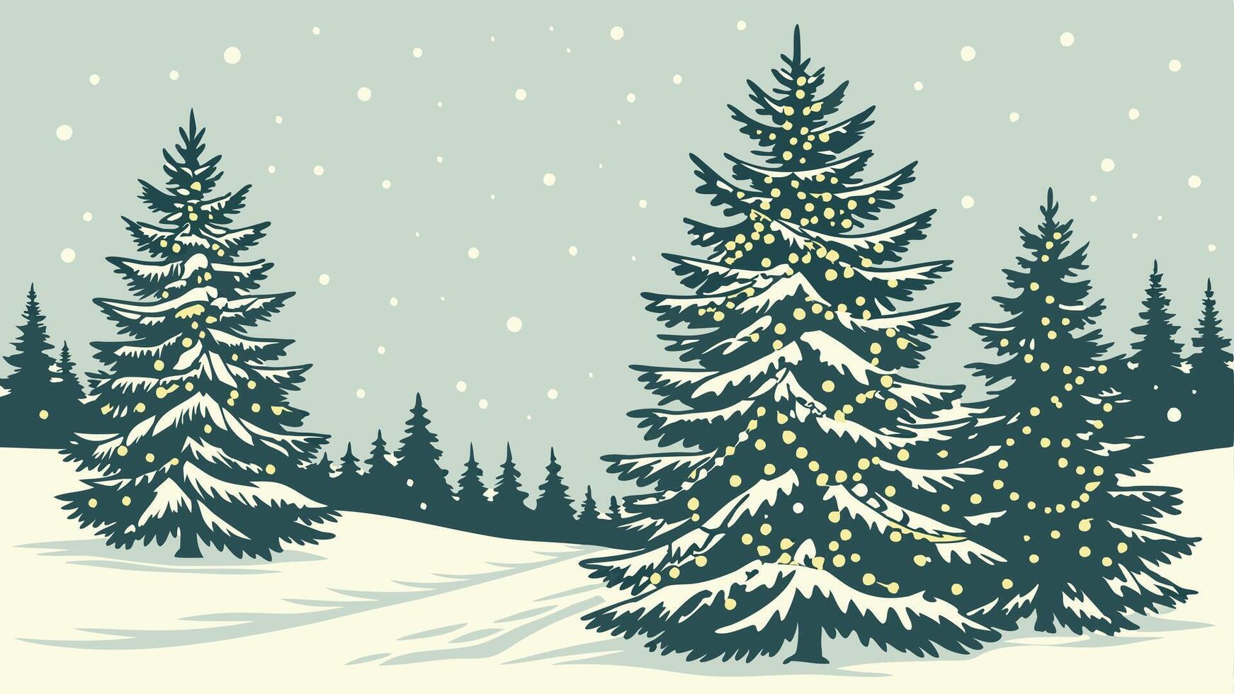 Winter landscape with christmas trees and snow vector