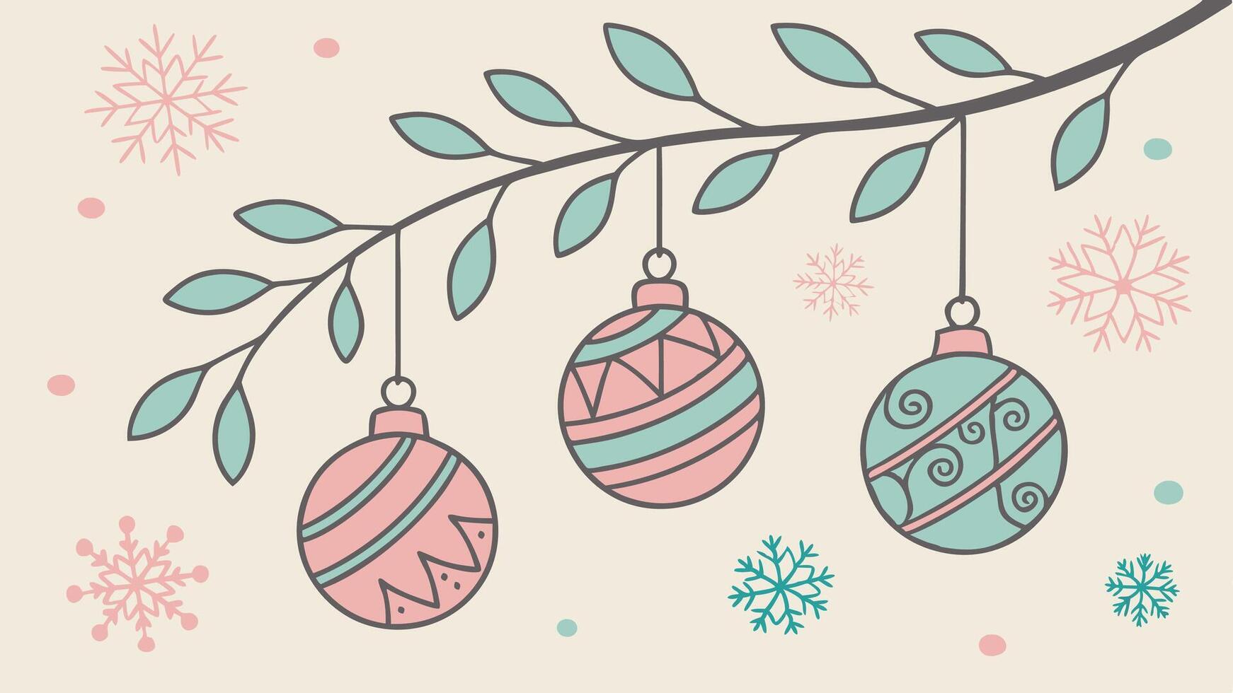 Pastel light color christmas frame with balls and snowflakes vector