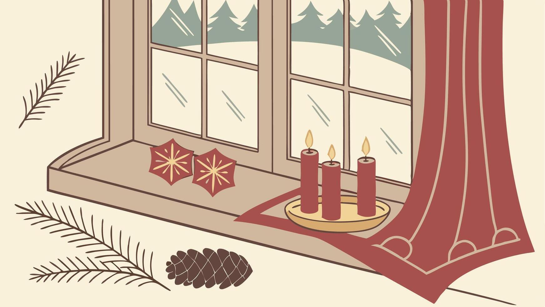 Window sill in a Swedish home decorated for Christmas. vector