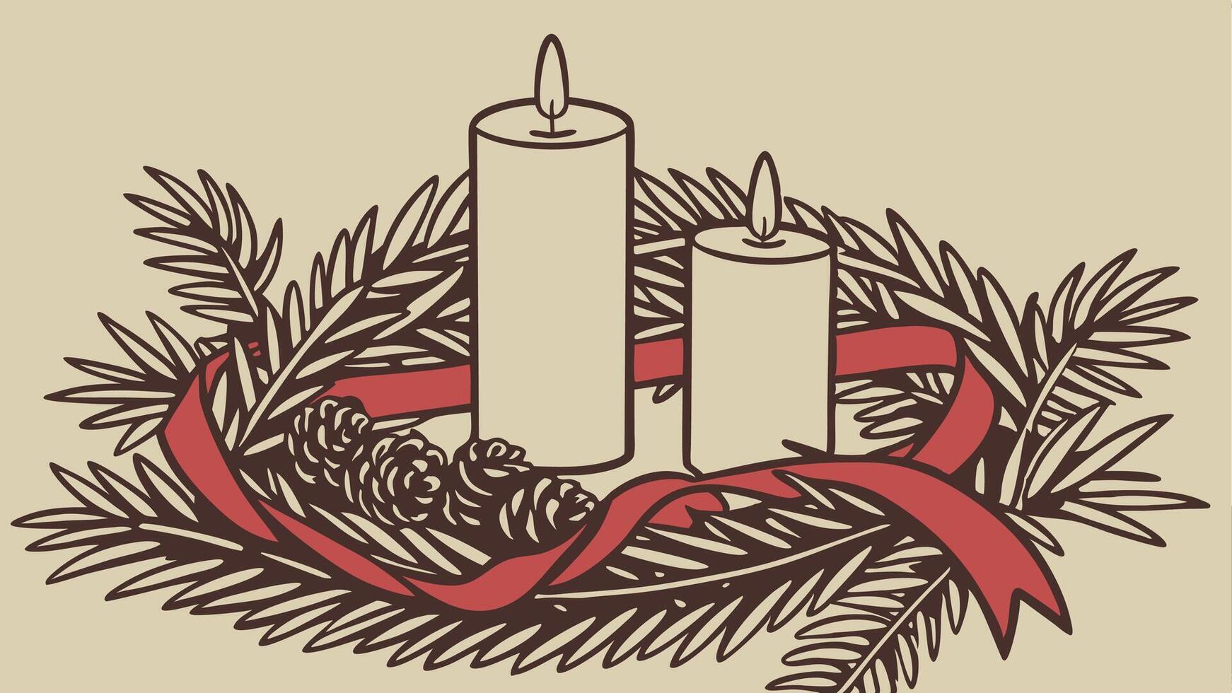 Close-up of advent wreath with two burning candles for second advent in preperation for christmas vector