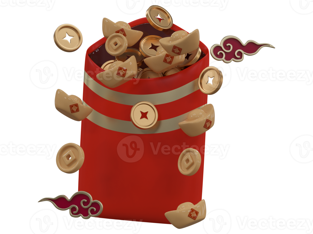Chinese new year with 3D realistic red envelope, ornaments, gold coin, gold ingots, lanterns and chinese cloud for presentation, banner, Ads. Mid Autumn festive luxury concept. Year of the Snake png