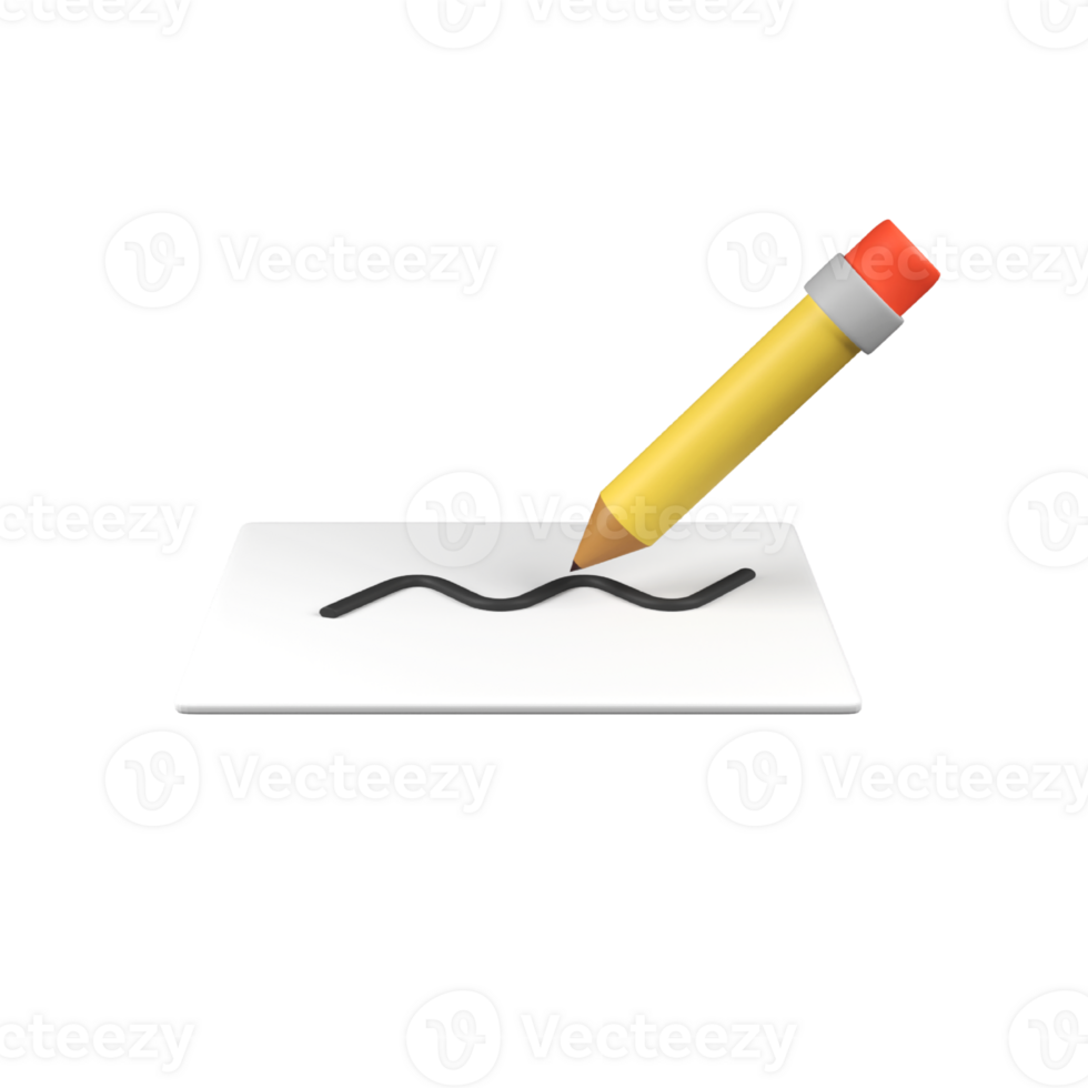 Pencil writing on paper isolated 3d render icon illustration png