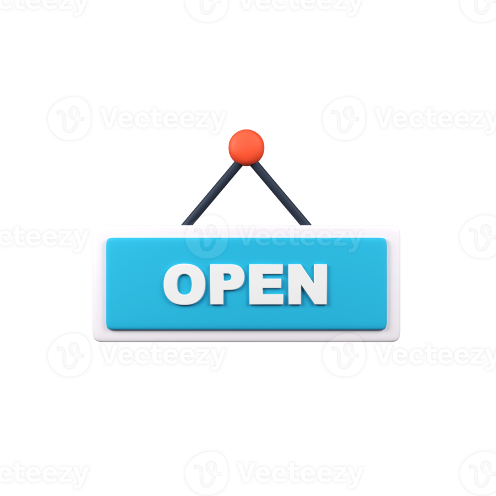 Open sign isolated 3d render icon illustration png