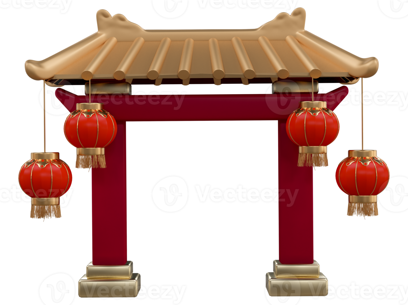 Chinese new year with 3D realistic Chinese entrance gate, red lanterns, ornaments. Chinese element for presentation, banner, Ads. Mid Autumn festival luxury concept. Year of the Snake png