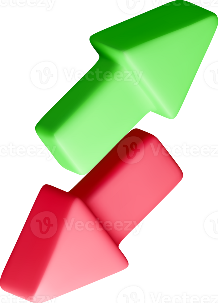 3D green up and red down arrow. png