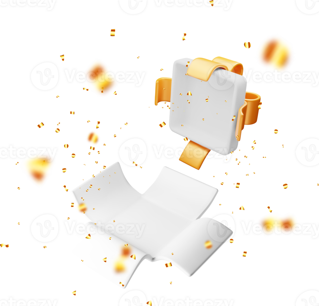 3D Gift Box With Falling Confetti icon png