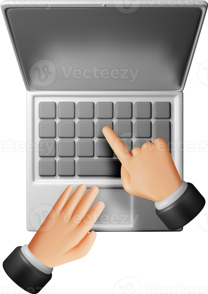 3D cartoon laptop computer and hands png