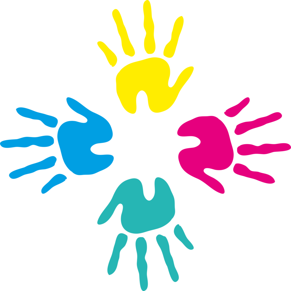 Colorful handprints in a circle icon on a transparent background png