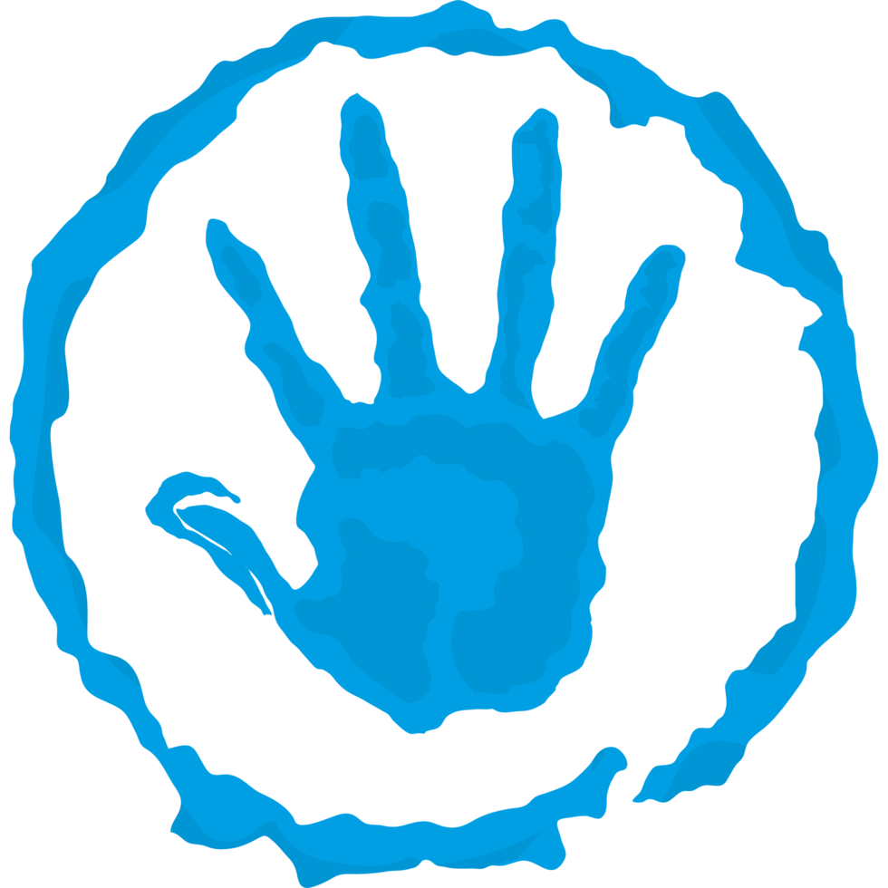 A blue handprint in a circle on a transparent background png