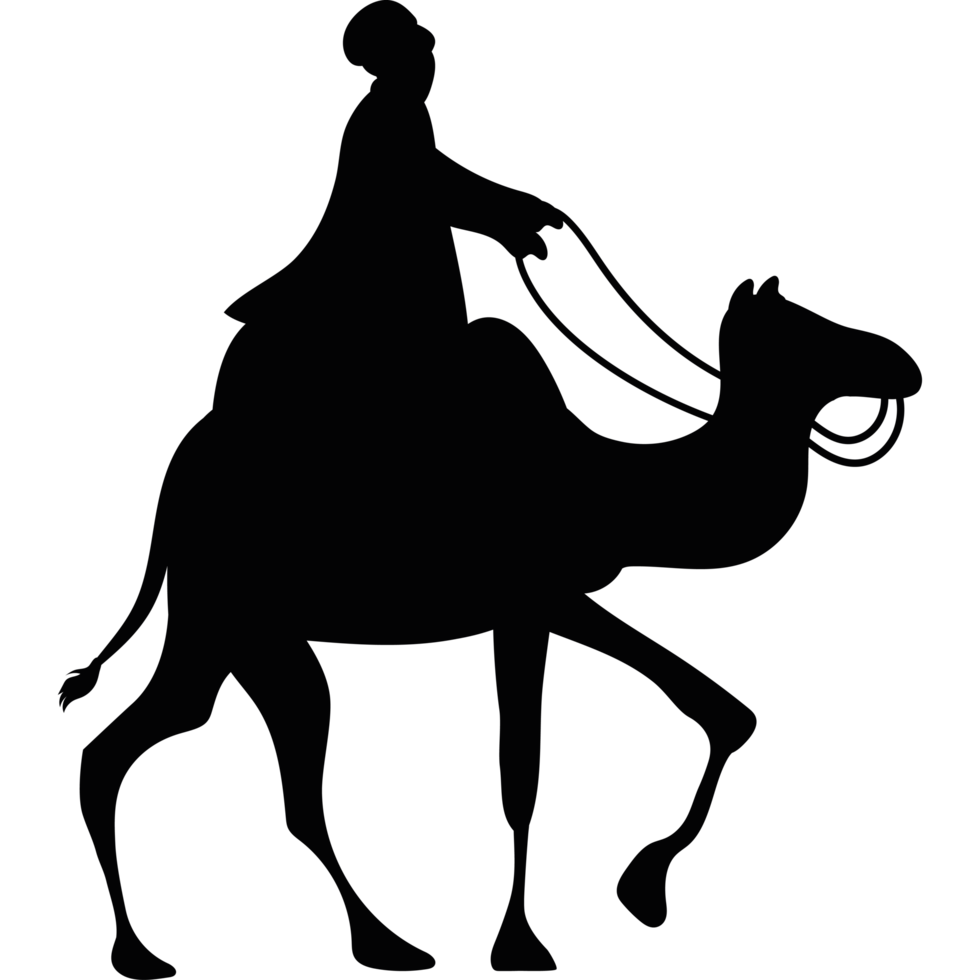 A silhouette of a man riding a camel icon on a transparent background png