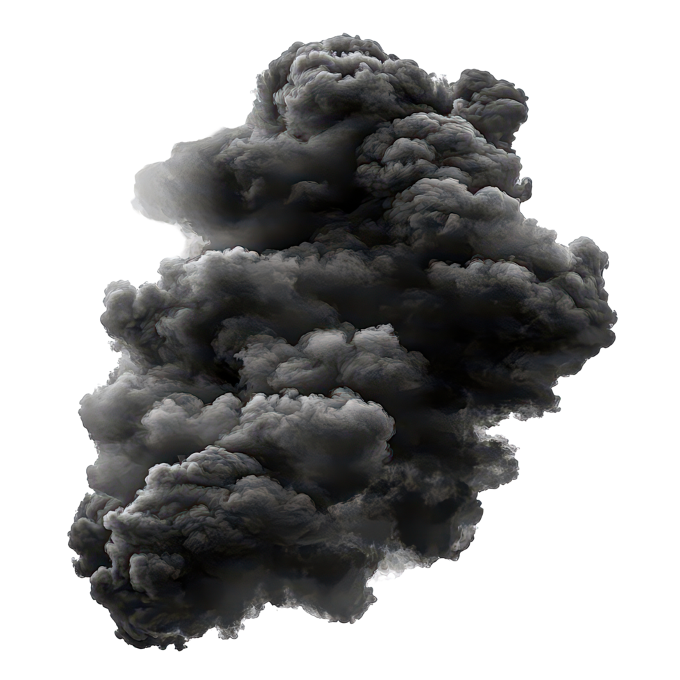 A dense cluster of black clouds isolated against a bright transparent background, creating a striking contrast, black cloudsisolated on transparent backgroundbackground png