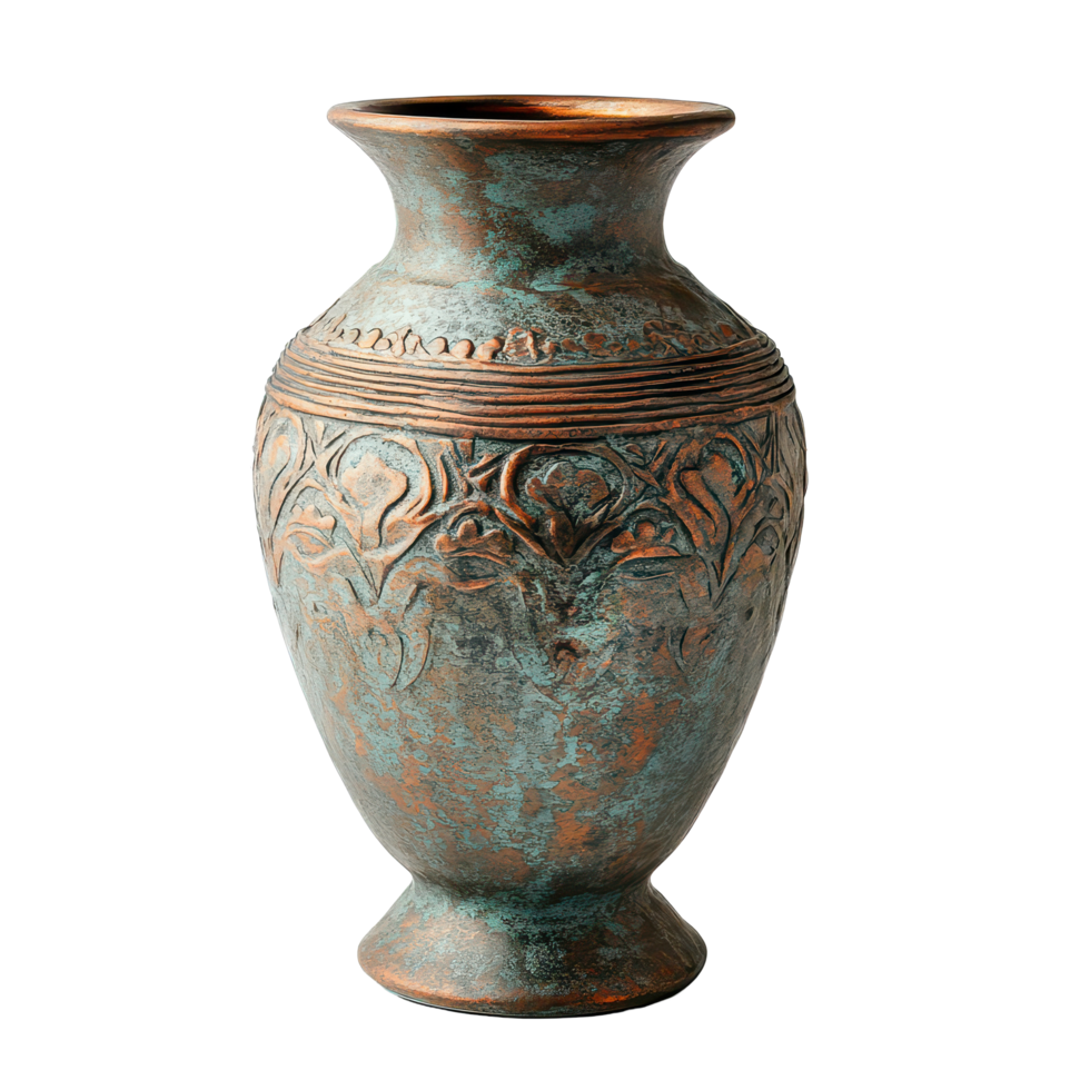 Antique decorative vase with intricate floral patterns on an isolated transparent background showcasing its craftsmanship, Antique vase isolated on transparent background png