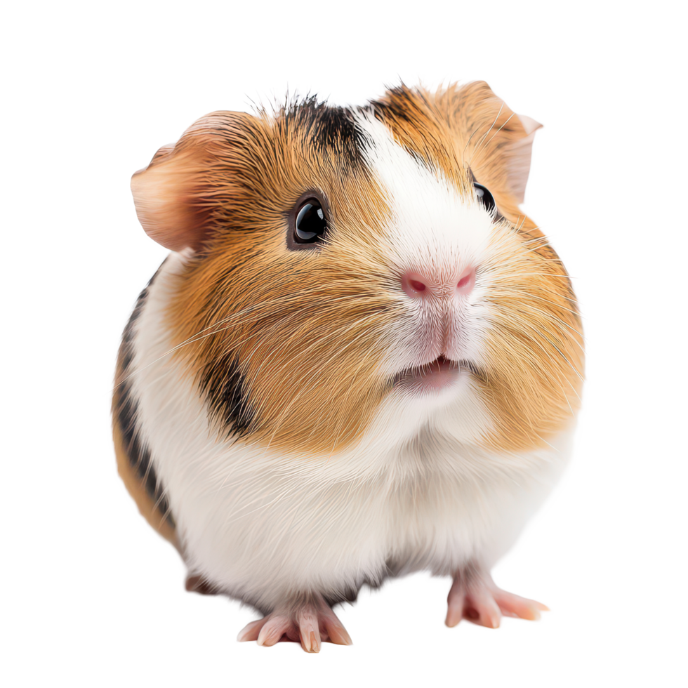 A charming guinea pig with fluffy fur posing adorably against a clean transparent background, a cute guinea pig posing, transparent background. png