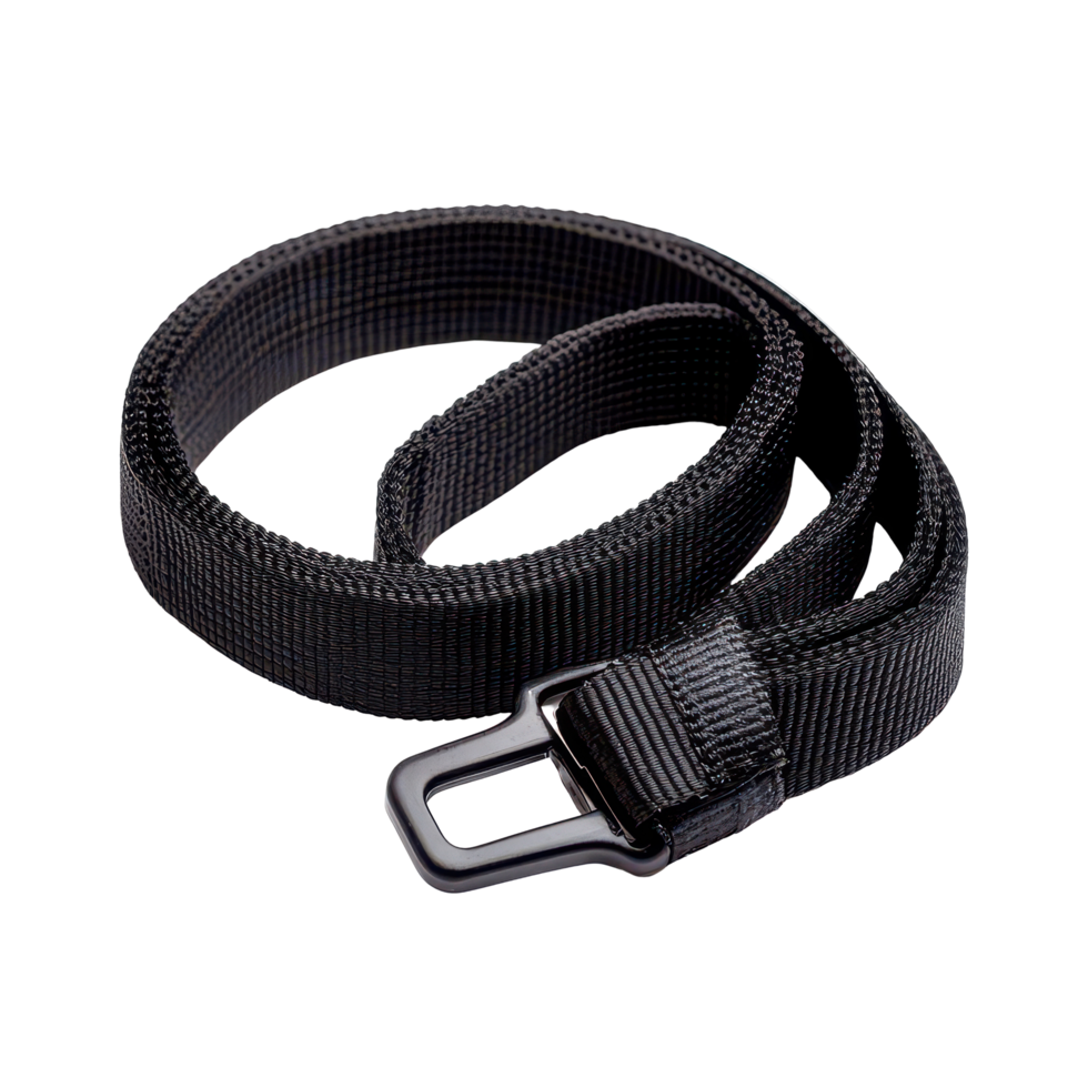 Black nylon belt on transparent background for versatile use in daily activities and outdoor adventures, Black nylon fastening belt isolated on transparent background png
