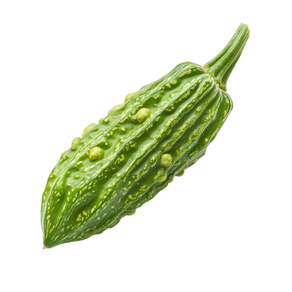 Bitter gourd on a clean transparent background showcasing its unique texture and shape for culinary and health uses, Bitter gourd isolated on transparent background png