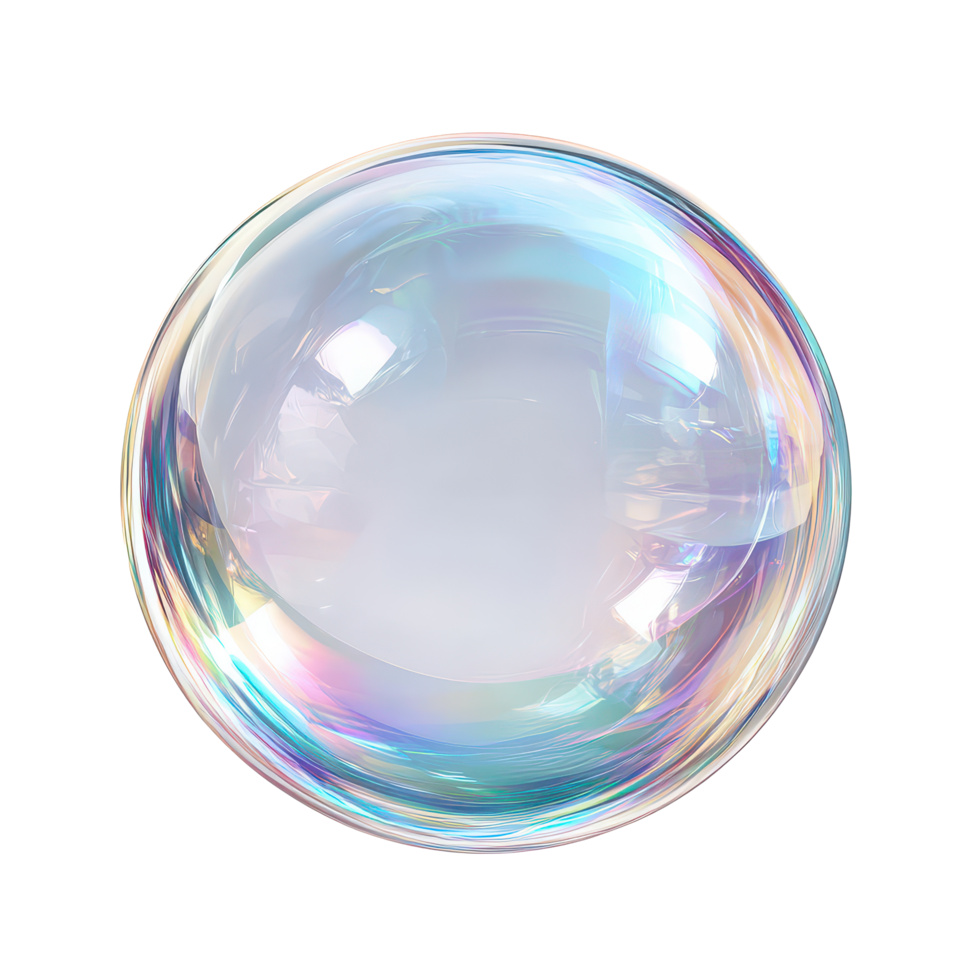 A crystal glass bubble showcasing stunning refraction and holographic effects in bright lighting, 3d crystal glass bubble with refraction and holographic effect isolated on transparent background png