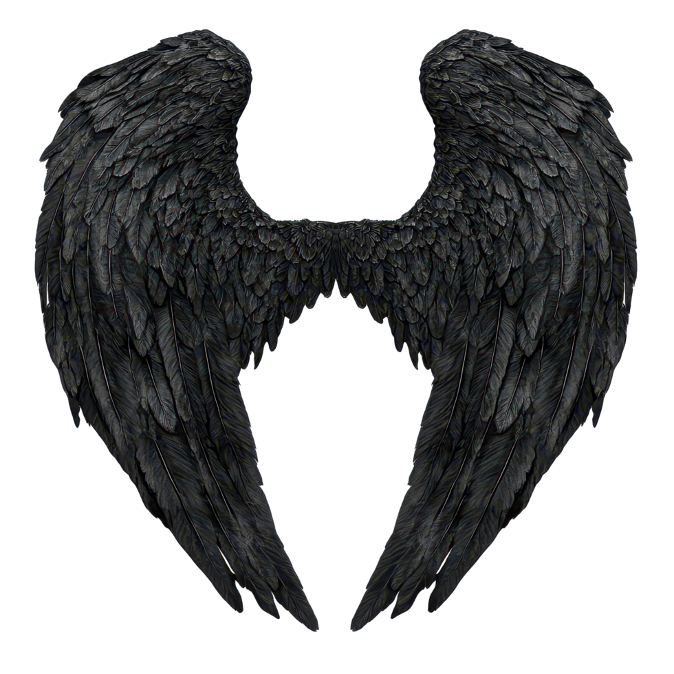 Elegant black angel wings displayed against a pristine transparent background for dramatic contrast and artistic impact, Black Angel wings on transparent background png
