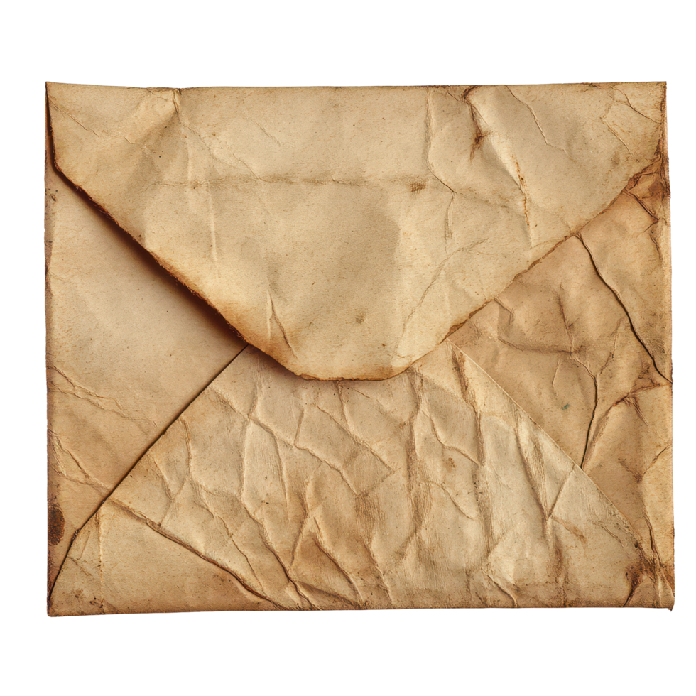 Antique paper envelope with a textured surface, showcasing its age and historical significance on a transparent background, Antique Paper Envelope, transparent background. png