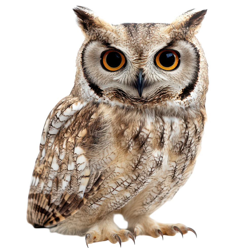 Cute owl displaying wisdom with big eyes against a simple transparent background, A cute owl, its wisdom portrayed against a simple, isolated, transparent background. png