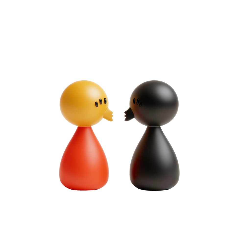 Minimalist icon figures engage in conversation with speech bubbles on a simple background, 3D Minimal Icon Figures with Speech Bubbles Isolated on transparent background png