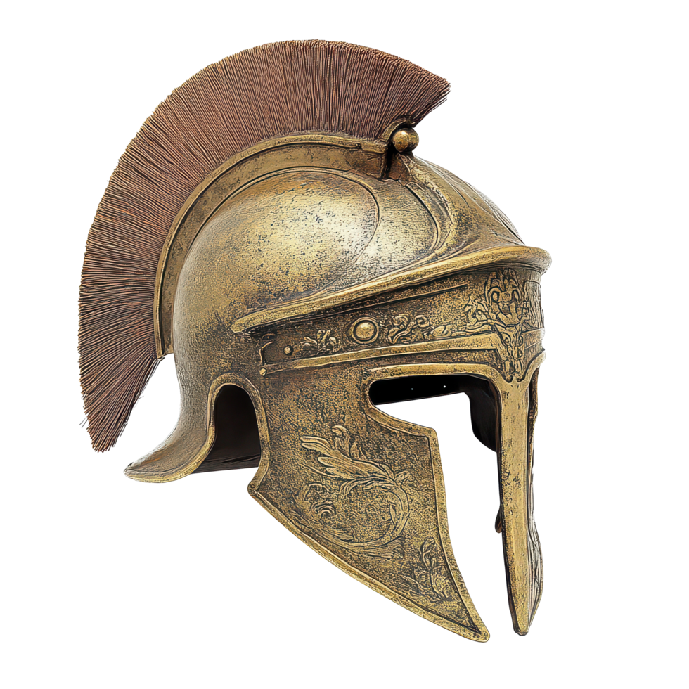 Antique Roman helmet displayed on a clean transparent background showcasing ancient craftsmanship and historical significance, Antique Roman Helmet, transparent background. png
