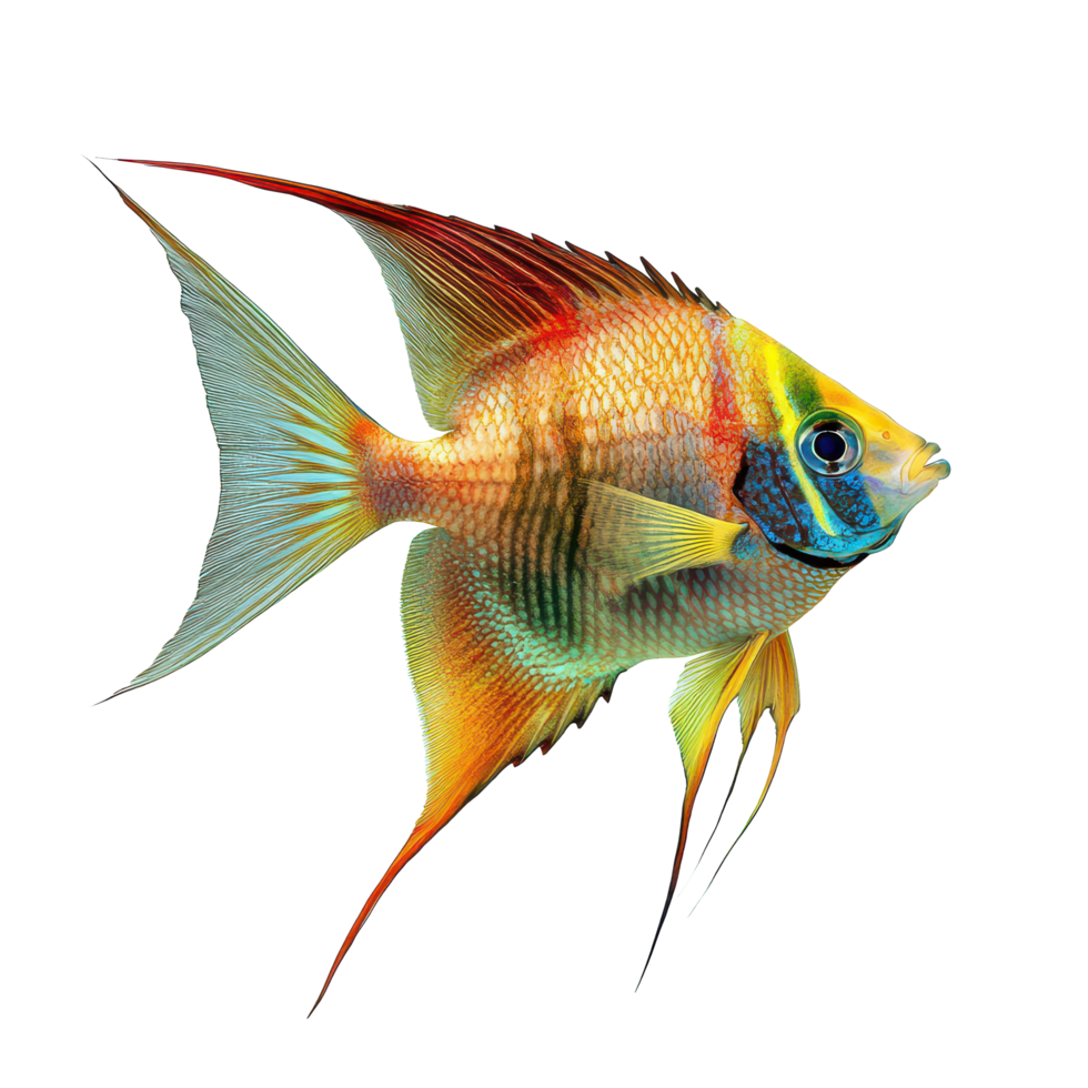 Colorful angelfish swimming gracefully in an isolated setting against a transparent background showcasing its vibrant features, Angelfish Isolated on transparent background png