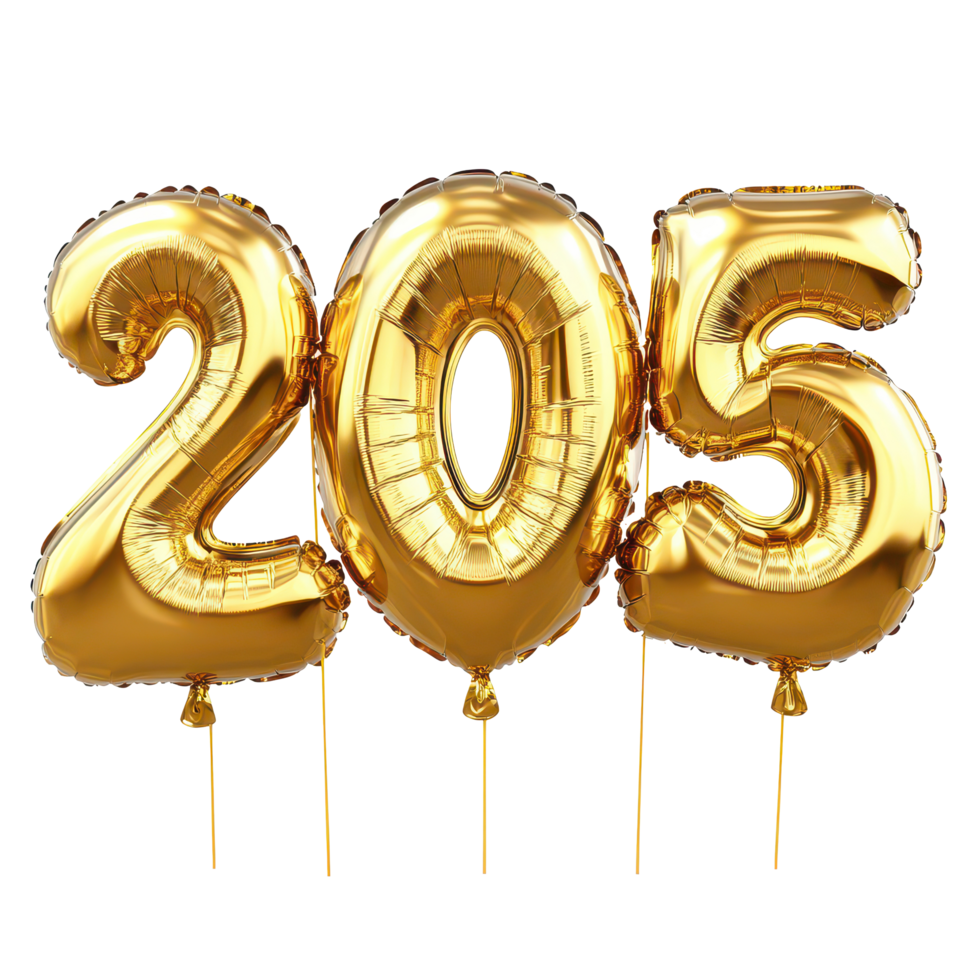 Celebrate the New Year with vibrant gold balloons shaped as the number 205 for an exciting countdown, 3D Gold Balloons Shaped as 2025 for New Year Celebration on transparent background png
