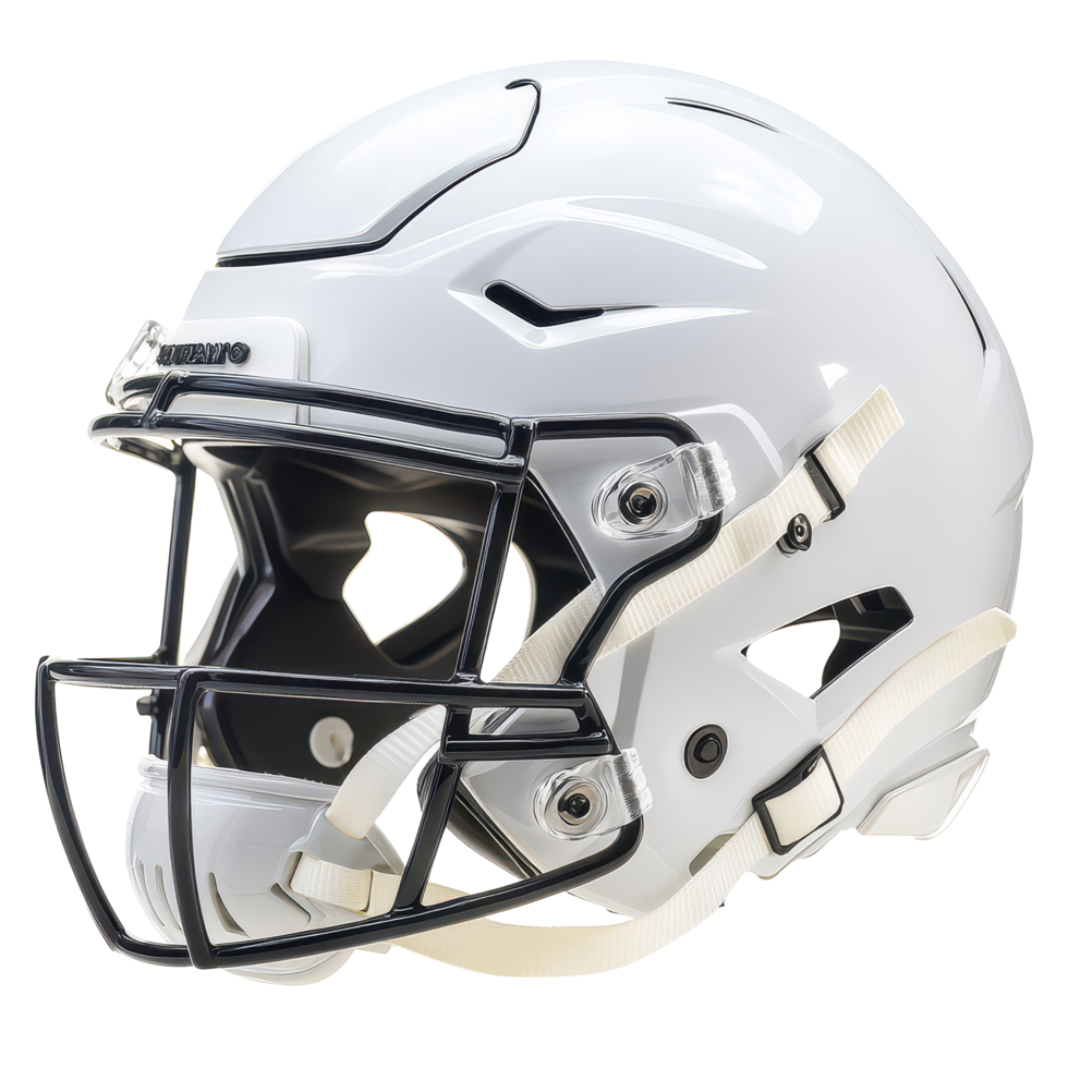 Detailed view of a football helmet on a clean transparent background showcasing its sleek design and protective features, A football helmet on a clean transparent background png