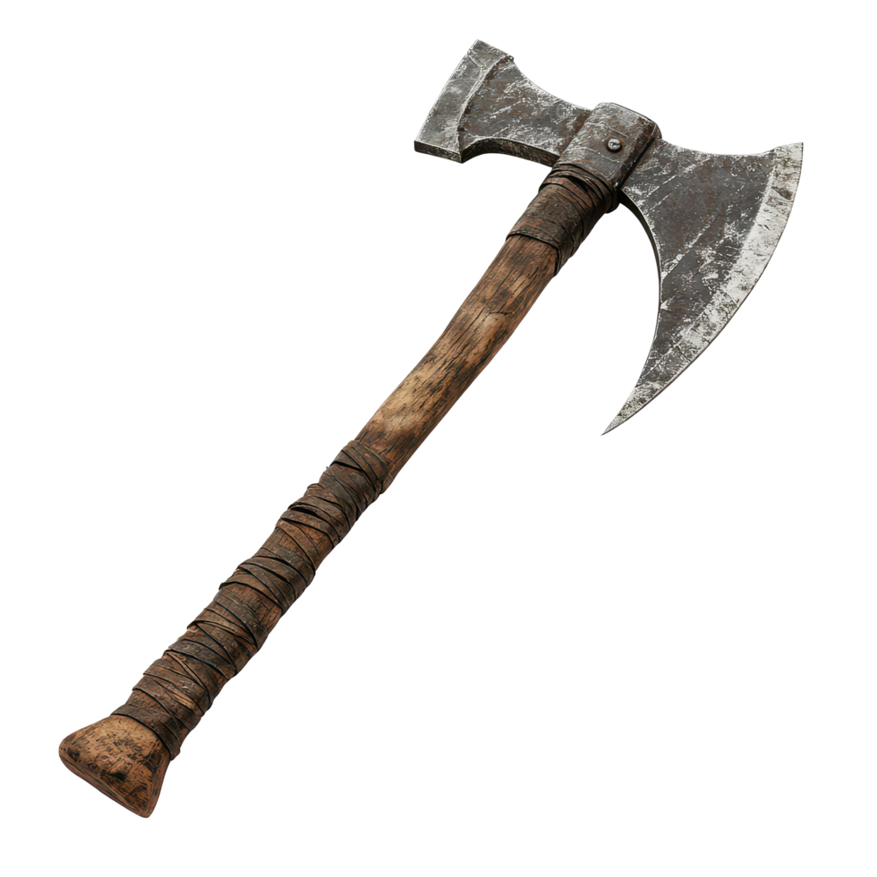 Axe with wooden handle displayed on a transparent background for visual emphasis on its craftsmanship and design, axe isolated transparent background backgrond transparent background png