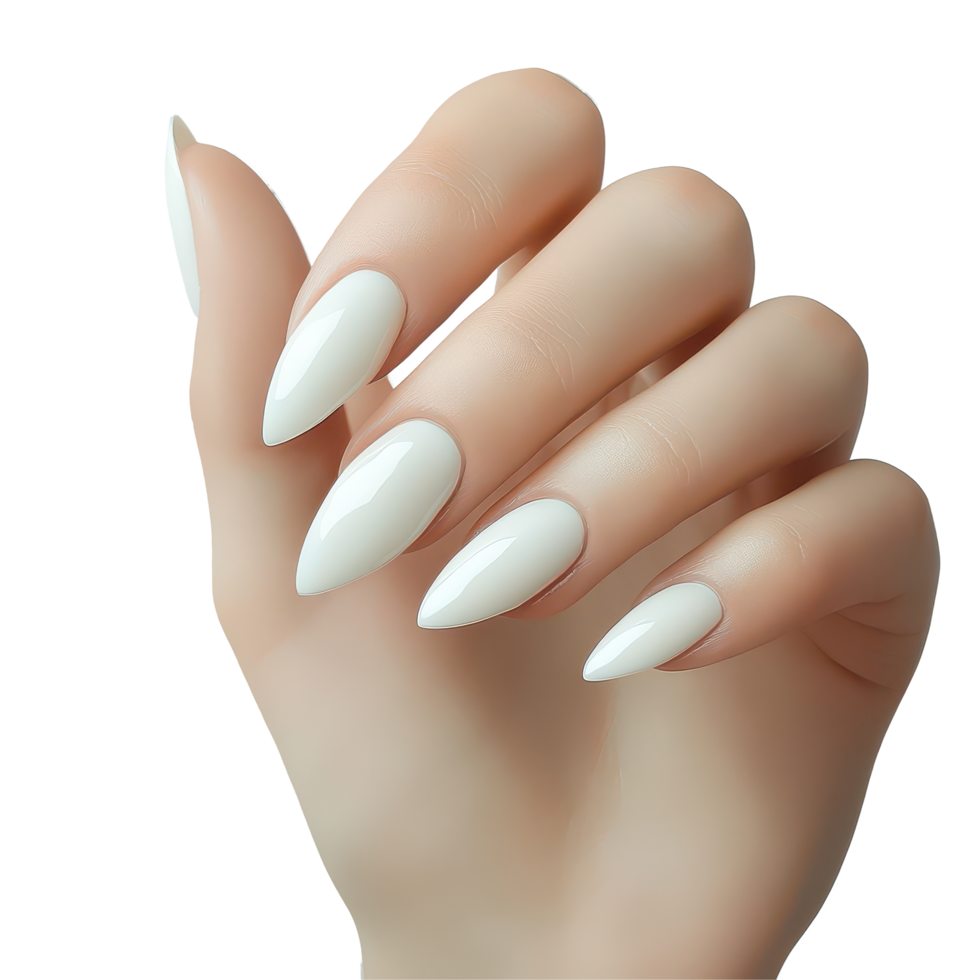 A woman's elegant hand showcasing a pristine manicure against a minimalistic background, A woman's hand with a beautiful manicure, transparent background. png