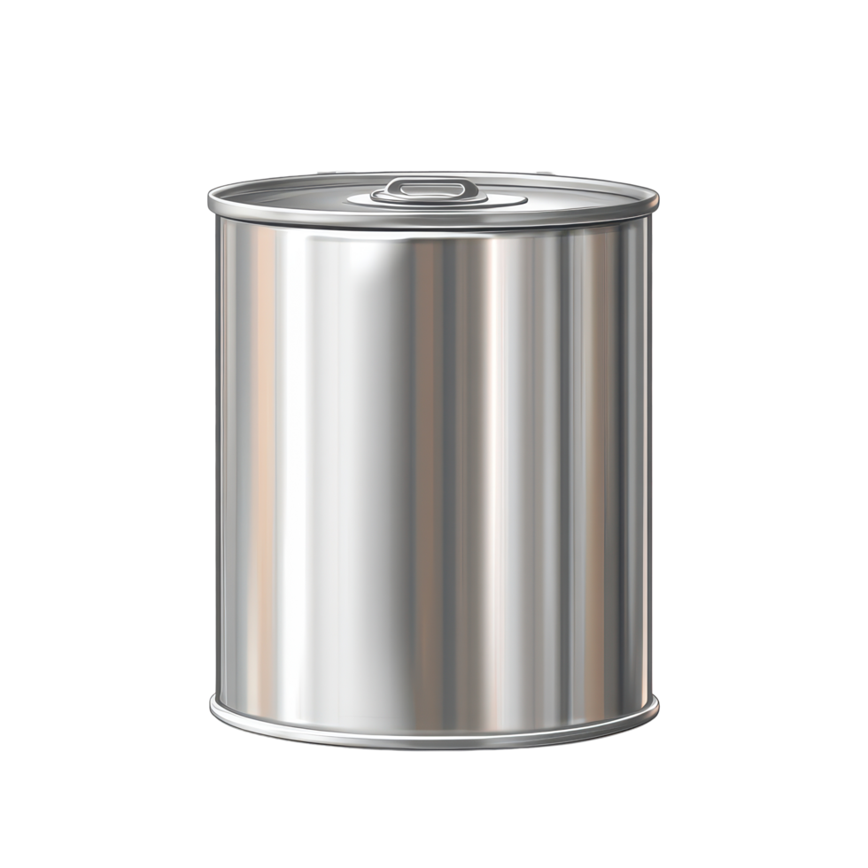 Aluminum tin can on a transparent background, highlighting its sleek design and reflective surface, aluminum tincan on isolated transparent background, useful for mockup template png