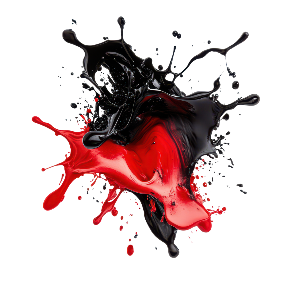 A dynamic splash of black and red paint isolated on a transparent background captures vibrant color interaction, black red color splash isolated on transparent background png