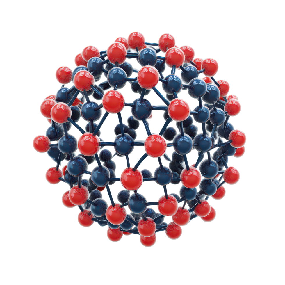 Biological round molecule model on a transparent background illustrating molecular structure and arrangement, Biological round molecule sphere transparent background png