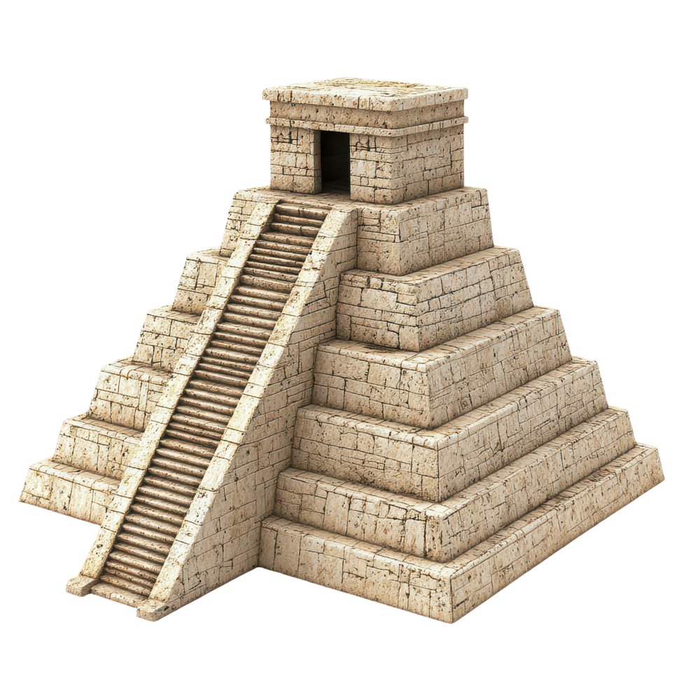 Ancient stone architecture model of a pyramid showcasing historical design and significance from ancient civilizations, Ancient Stone Architecture Model A Pyramid History, transparent background. png